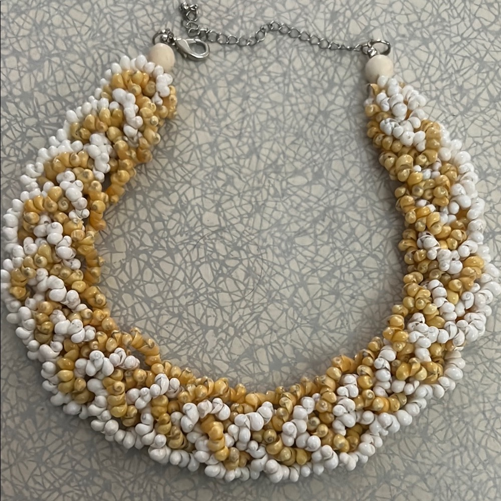 Elegant Gold and White Beaded Necklace